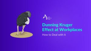 A metaphorical representation of the dunning kruger effect at work by using an illustration of an ostrich with its head under sand