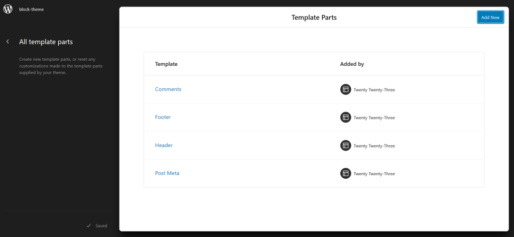 Overview of the Template Parts which is an integral part of WordPress Block Themes