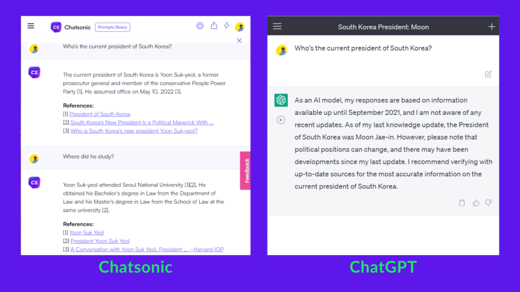 Chatsonic vs. ChatGPT, a comparison of their output on recent events